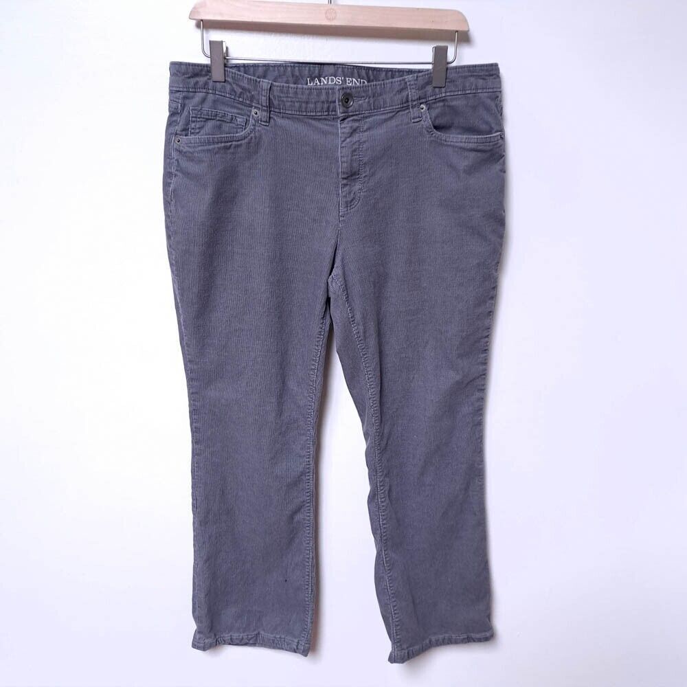 Lands End Corduroy Pants Womens Petite 14 14P Gray Mid-Rise Straight Leg Cords